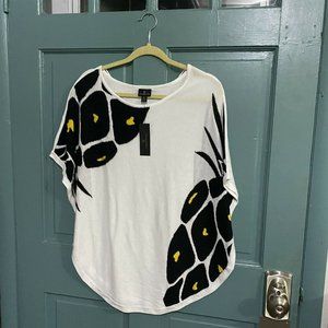 Worthington Sweater Topper Poncho Black Pineapple Shrug XL cotton rayon art NEW